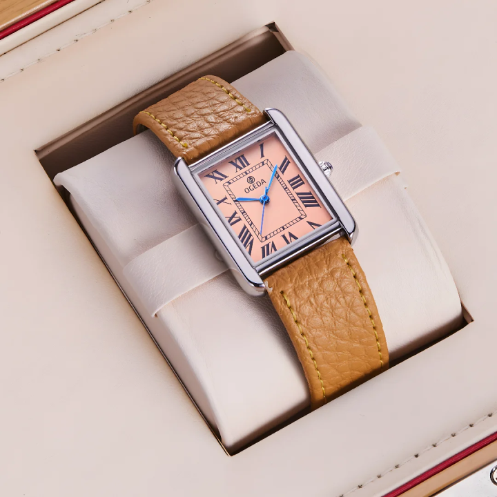 OGEDA Waterproof Couple Watches Casual Fashion Quartz Stainless Steel Leather Strap Square Dial Men's And Women's Lover Watch