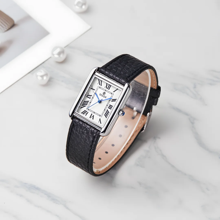 OGEDA Waterproof Couple Watches Casual Fashion Quartz Stainless Steel Leather Strap Square Dial Men's And Women's Lover Watch