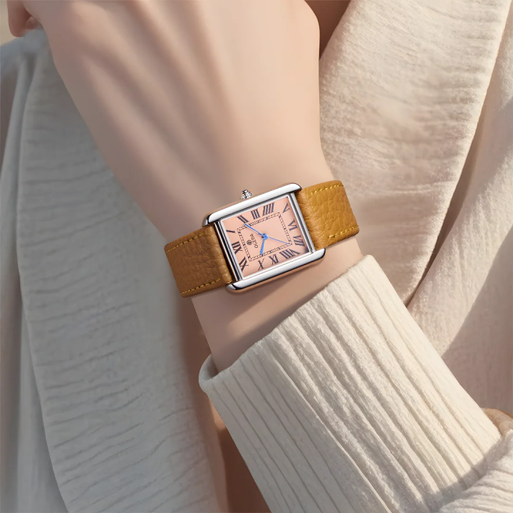 OGEDA Waterproof Couple Watches Casual Fashion Quartz Stainless Steel Leather Strap Square Dial Men's And Women's Lover Watch