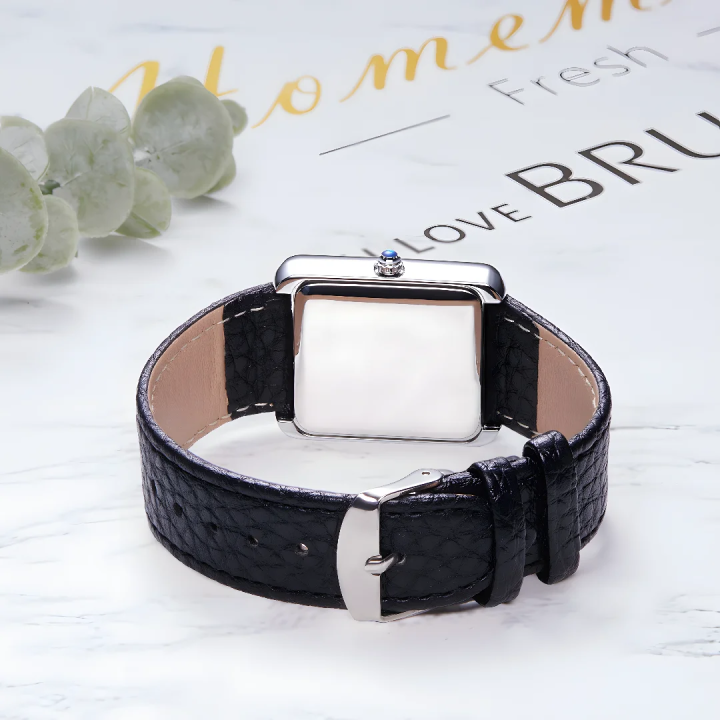 OGEDA Waterproof Couple Watches Casual Fashion Quartz Stainless Steel Leather Strap Square Dial Men's And Women's Lover Watch