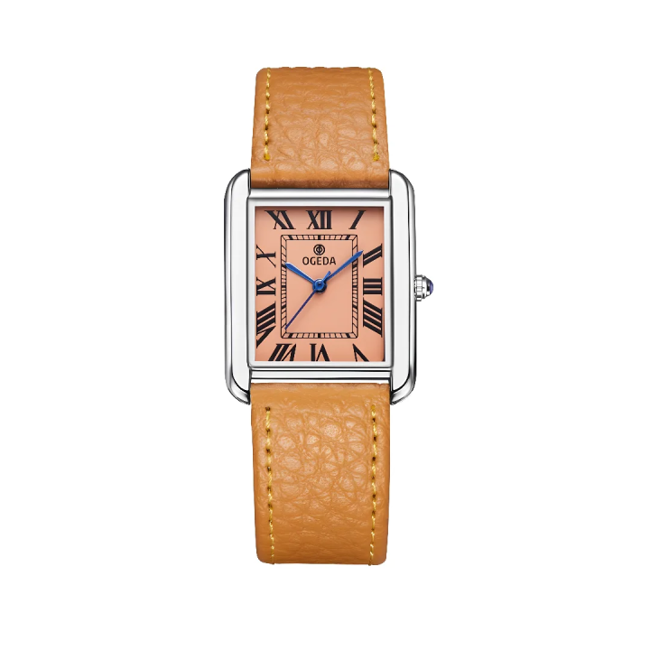 OGEDA Waterproof Couple Watches Casual Fashion Quartz Stainless Steel Leather Strap Square Dial Men's And Women's Lover Watch
